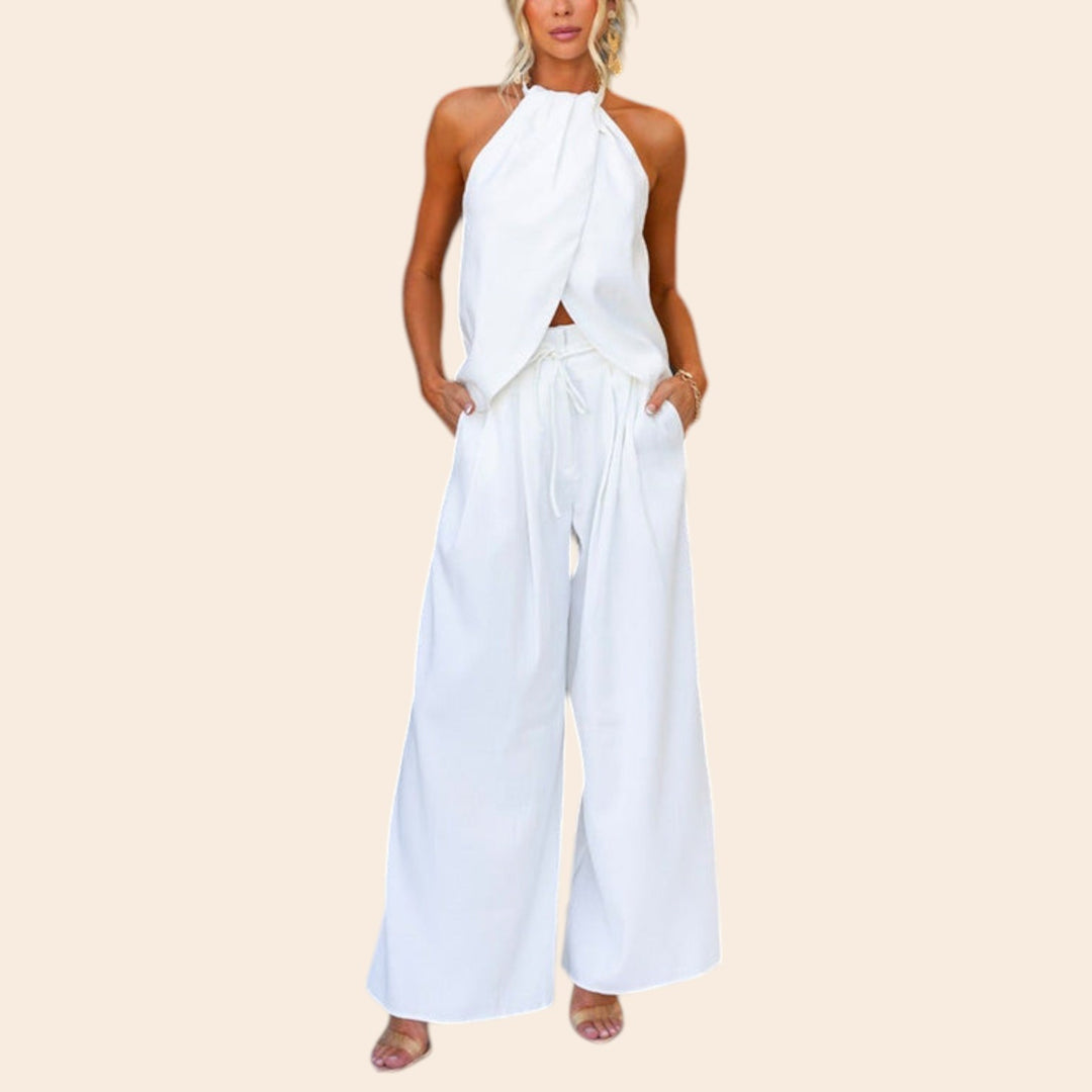 Lindsey – Women's Halter Slit Top & Wide-Leg Pant Set
