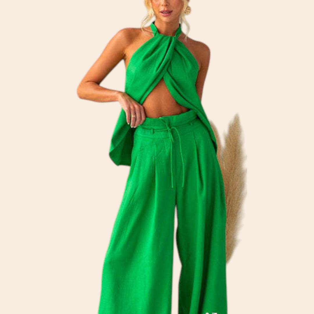 Lindsey – Women's Halter Slit Top & Wide-Leg Pant Set