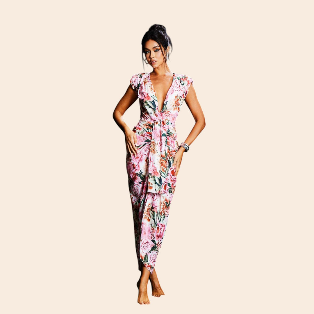 Lilyana – Stretch-Fit V-Neck Women’s Floral Dress