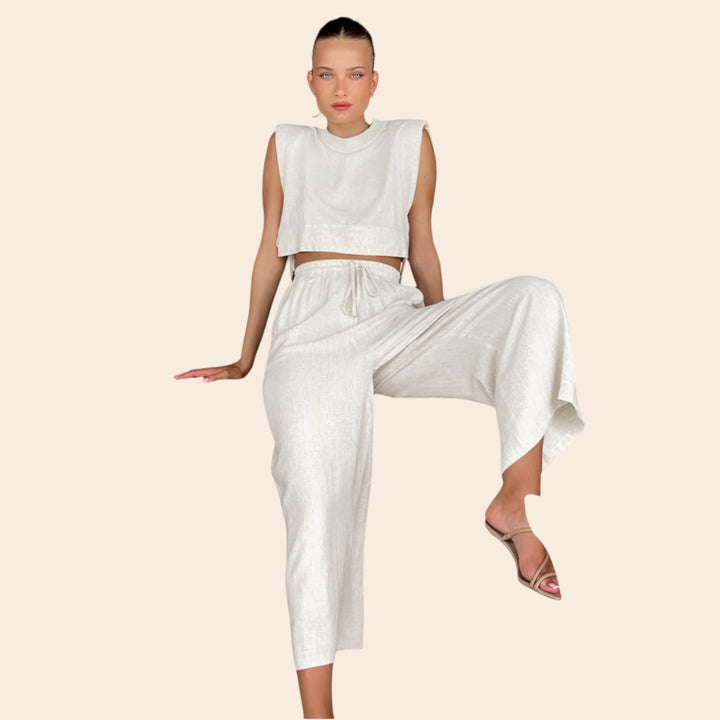 Amara – Women's Casual Crop Top and Wide Leg Pants Set