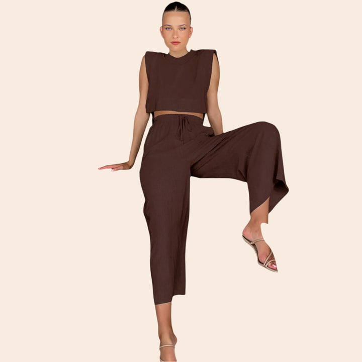 Amara – Women's Casual Crop Top and Wide Leg Pants Set