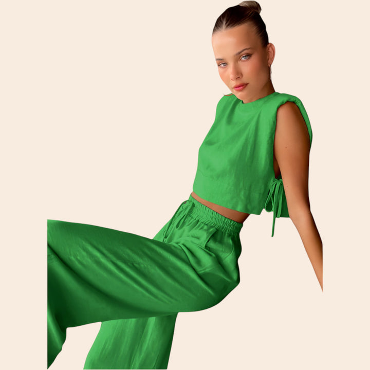 Amara – Women's Casual Crop Top and Wide Leg Pants Set