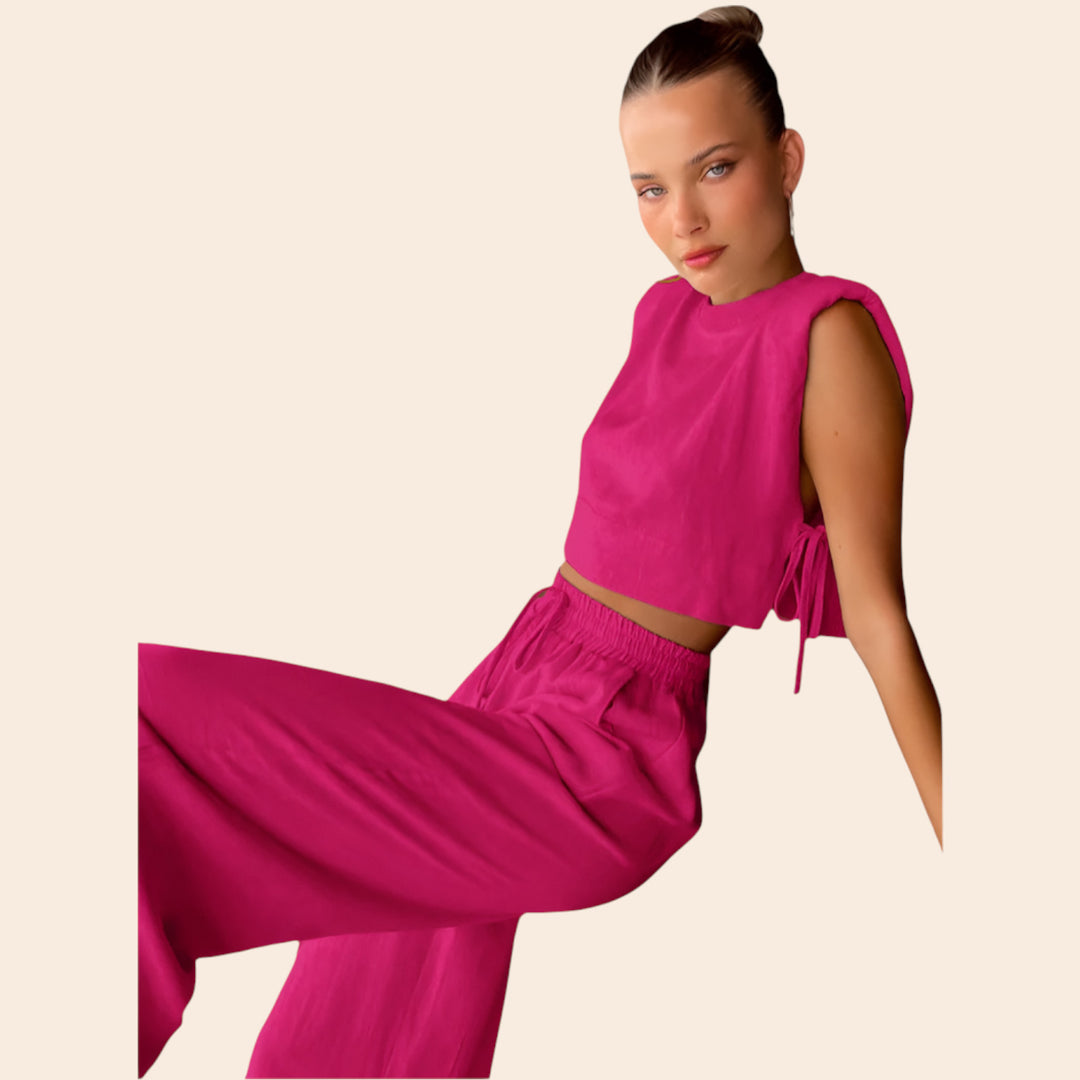 Amara – Women's Casual Crop Top and Wide Leg Pants Set