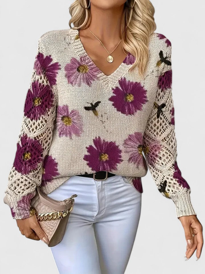 Freya – Women’s Floral V-Neck Knit Sweater