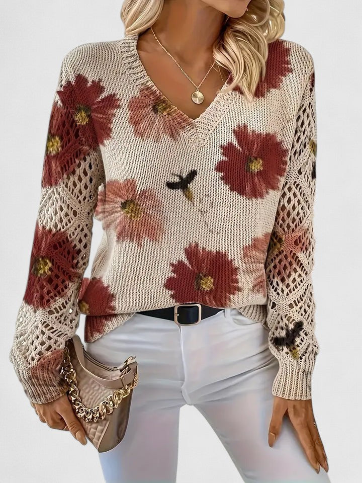 Freya – Women’s Floral V-Neck Knit Sweater