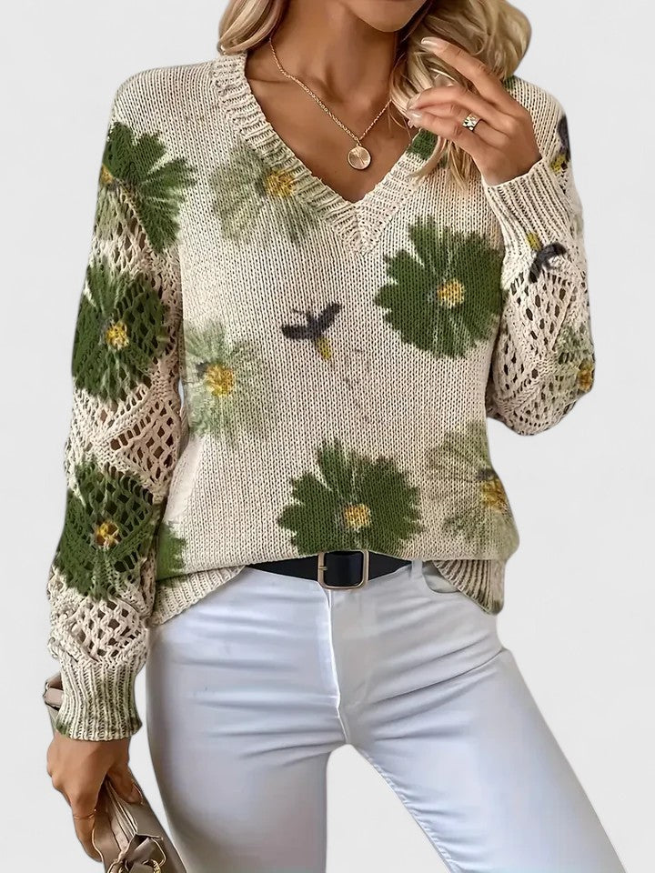 Freya – Women’s Floral V-Neck Knit Sweater