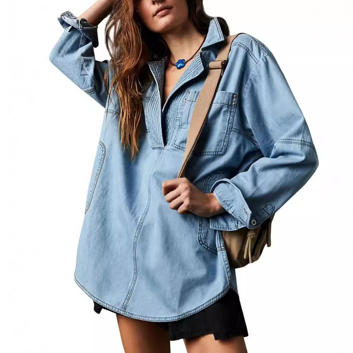 Delilah – Women’s Button-Front V-Neck Blouse