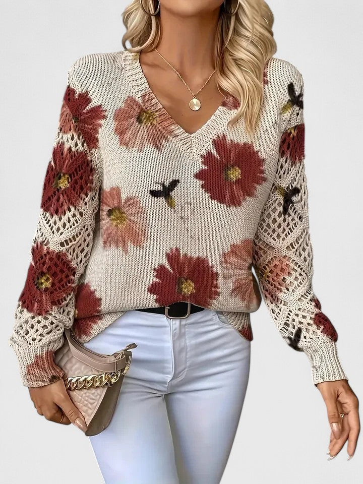 Freya – Women’s Floral V-Neck Knit Sweater