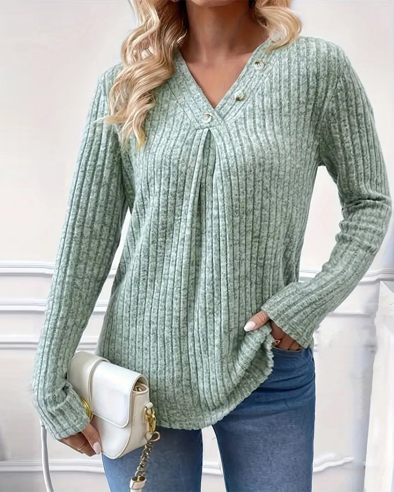 Felicia – Women’s Ruched V-Neck Button Top