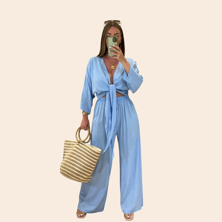 Marissol – Women’s Casual Tie-Front Top & Wide-Leg Set