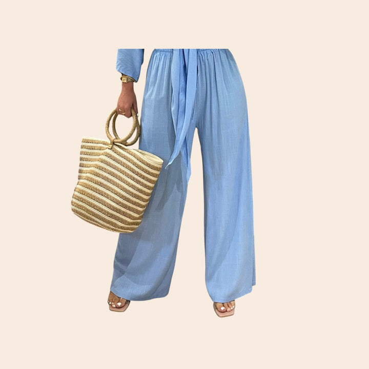 Marissol – Women’s Casual Tie-Front Top & Wide-Leg Set