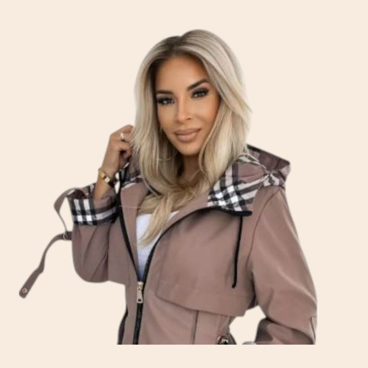 Maria – Plaid-Print Women’s Longline Hooded Coat