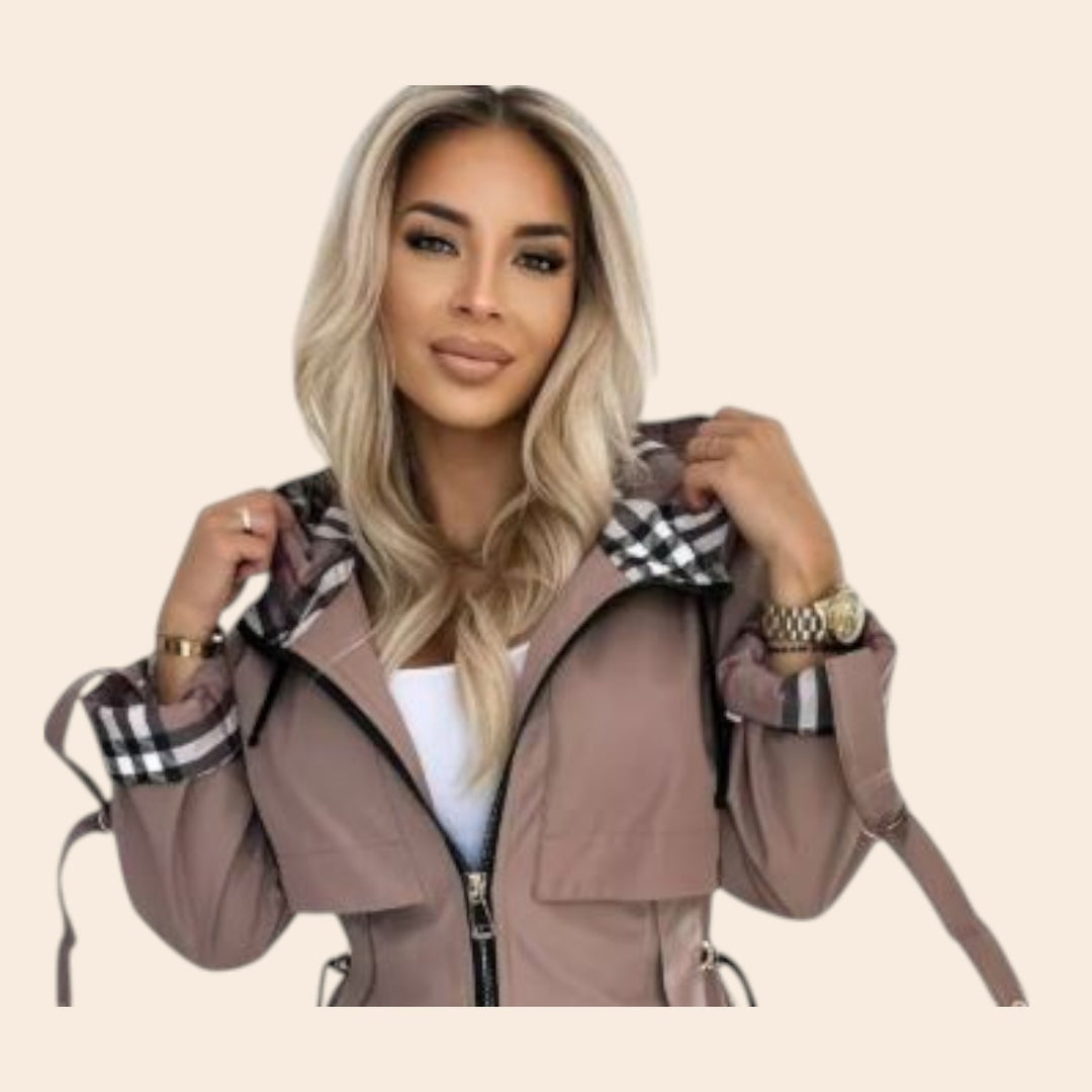 Maria – Plaid-Print Women’s Longline Hooded Coat