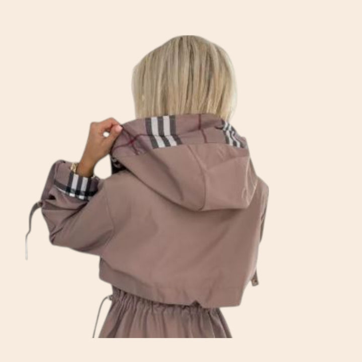 Maria – Plaid-Print Women’s Longline Hooded Coat