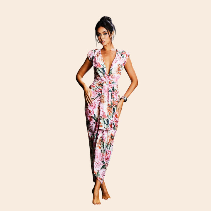 Lilyana – Stretch-Fit V-Neck Women’s Floral Dress