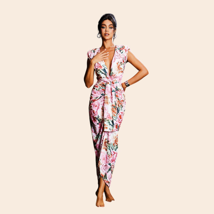 Lilyana – Stretch-Fit V-Neck Women’s Floral Dress