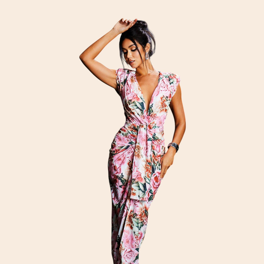 Lilyana – Stretch-Fit V-Neck Women’s Floral Dress