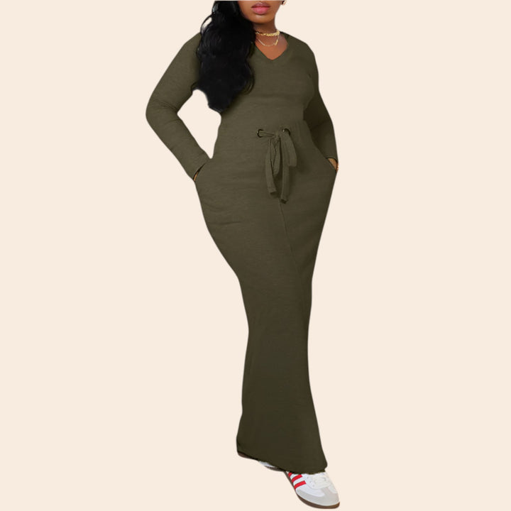 Lena – Women’s V-Neck Drawstring Waist Skirt Set