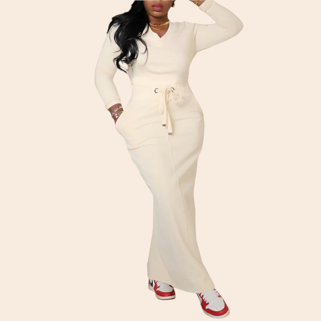 Lena – Women’s V-Neck Drawstring Waist Skirt Set