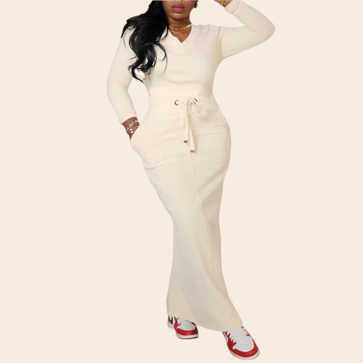 Lena – Women’s V-Neck Drawstring Waist Skirt Set