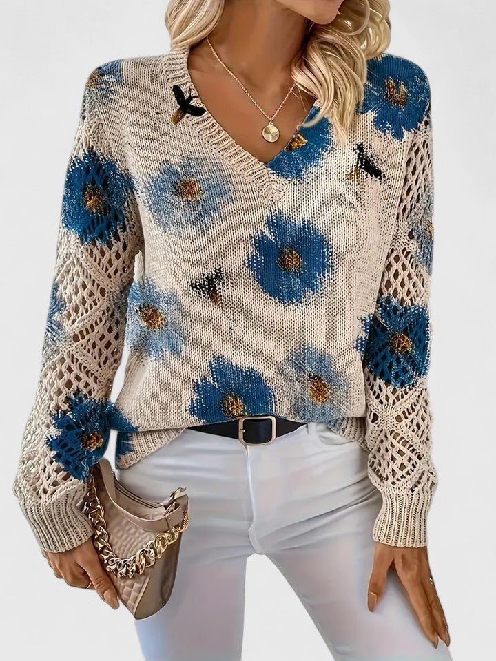Freya – Women’s Floral V-Neck Knit Sweater