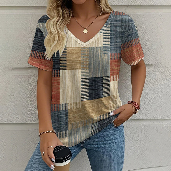 Victoria – Vibrant Women’s Abstract V-Neck Blouse