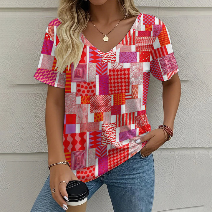 Victoria – Vibrant Women’s Abstract V-Neck Blouse