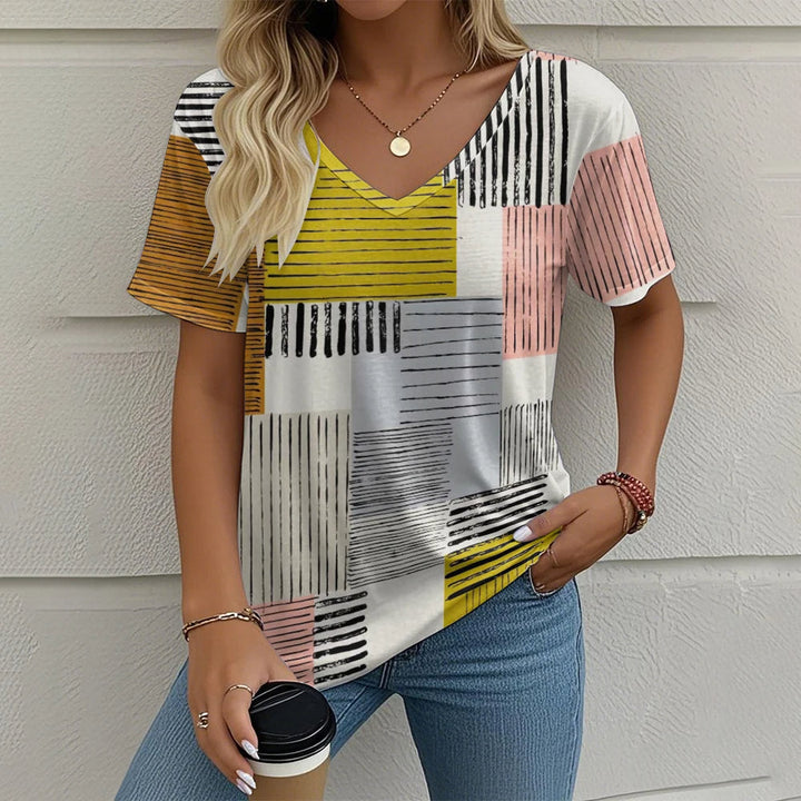 Victoria – Vibrant Women’s Abstract V-Neck Blouse