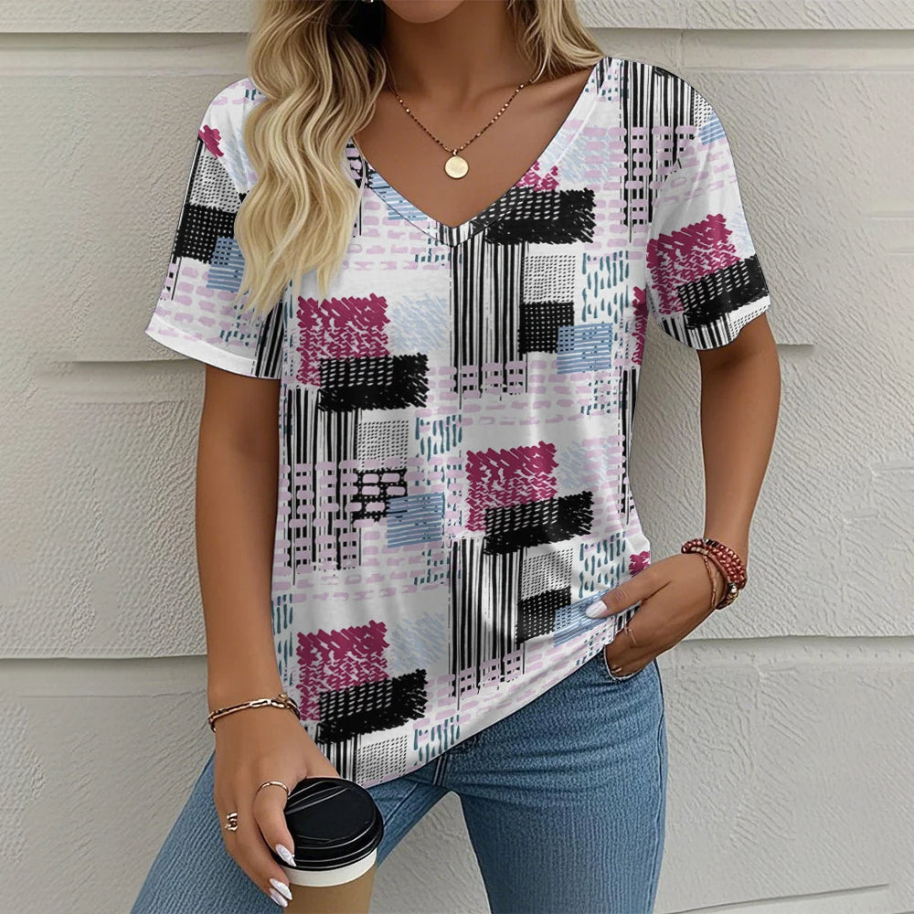 Victoria – Vibrant Women’s Abstract V-Neck Blouse