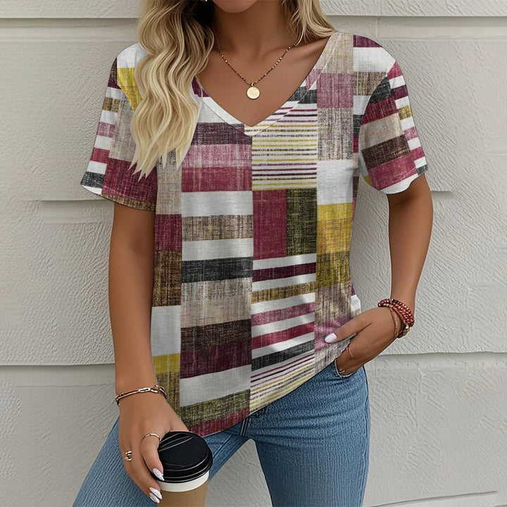 Victoria – Vibrant Women’s Abstract V-Neck Blouse