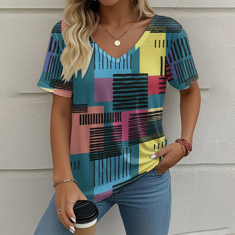 Victoria – Vibrant Women’s Abstract V-Neck Blouse