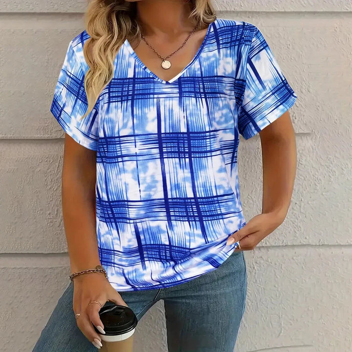 Victoria – Vibrant Women’s Abstract V-Neck Blouse