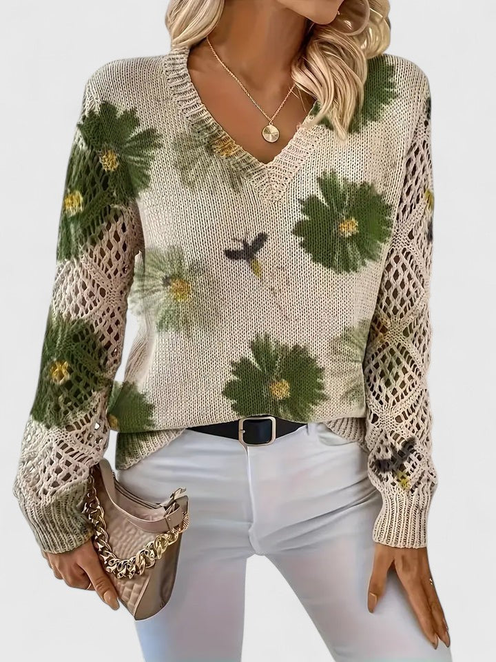 Freya – Women’s Floral V-Neck Knit Sweater