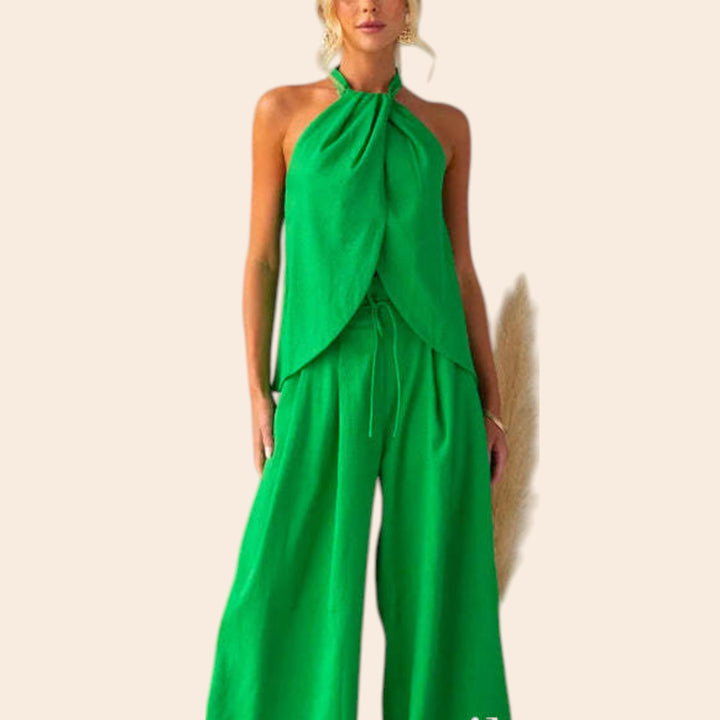 Lindsey – Women's Halter Slit Top & Wide-Leg Pant Set