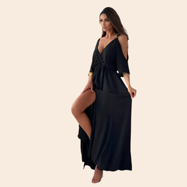 Adeline – Plunging Neck Cold Shoulder Women's Dress