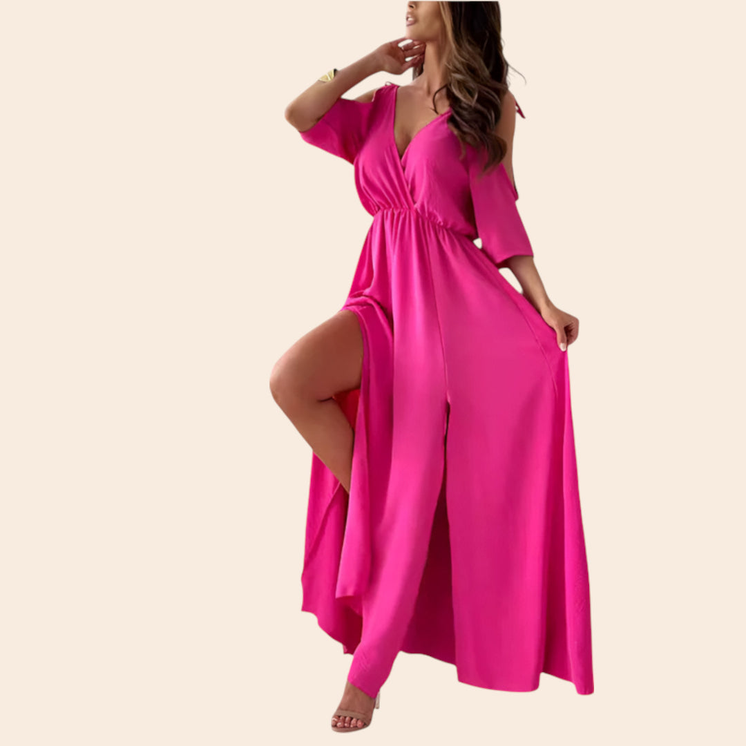 Adeline – Plunging Neck Cold Shoulder Women's Dress