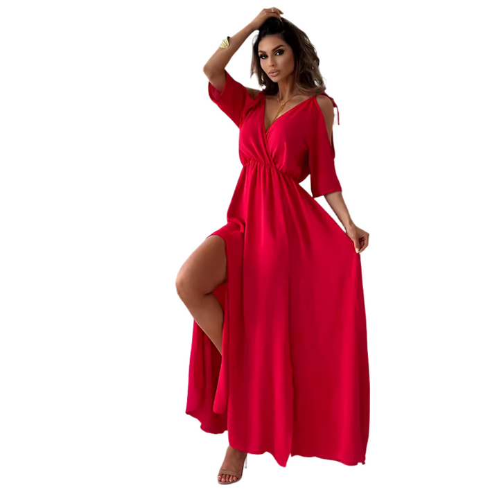 Adeline – Plunging Neck Cold Shoulder Women's Dress