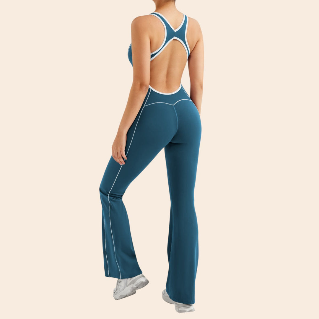 Antonia – Contrast-Trim Women’s Flared Jumpsuit